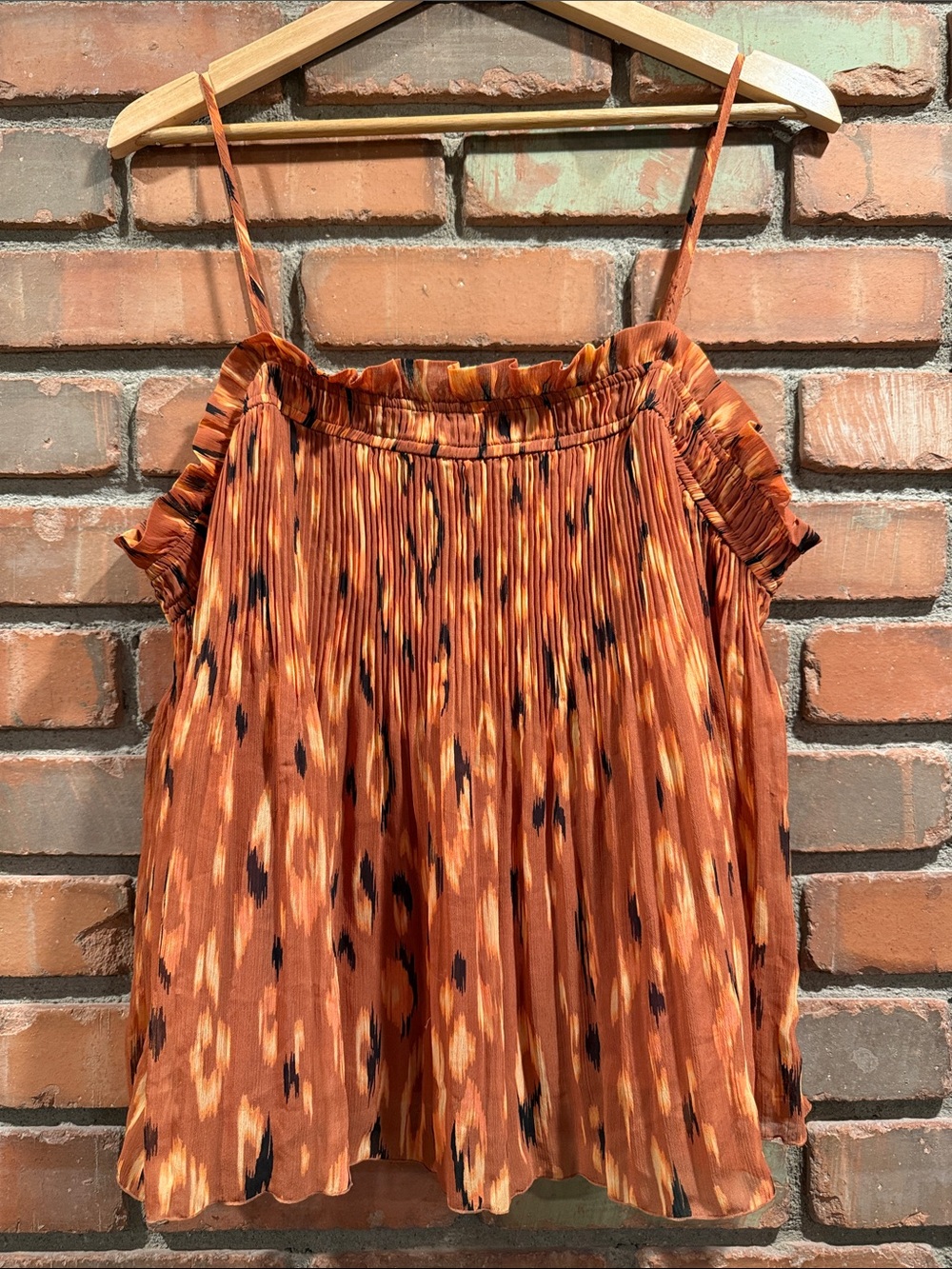 Nine West Rust Orange Printed Pleated Spaghetti-Strap Camisole